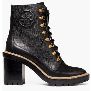Tory Burch Miller Mixed Material Lug Boot in Perfect Black Size 10